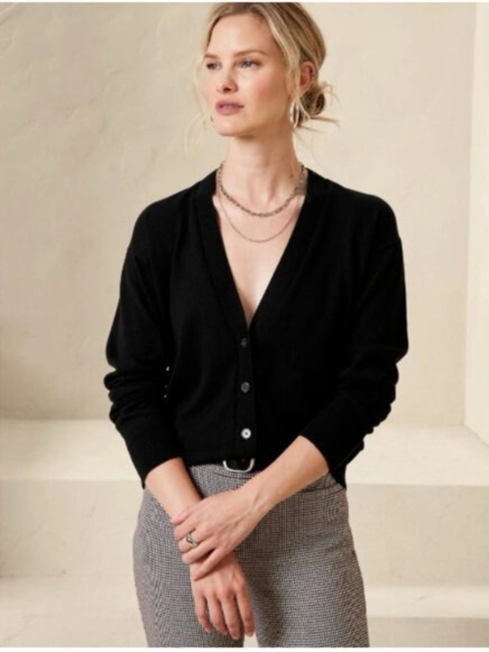 Banana Republic Forever Sweater Black V-Neck Button Front Women's Sweater